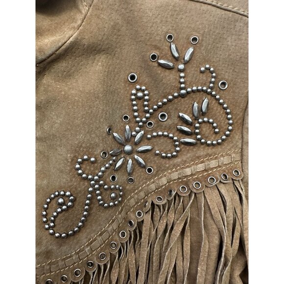 Cripple Creek Black Fringe Leather Suede Western Studded Women's Jacket Rodeo S - Picture 4 of 12